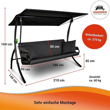 Гойдалка Ангелер Голлівуд Елеганс Джой – для сидіння, лежання та відпочинку, з функцією ліжка, проста збірка, Made in Germany, високоякісний матеріал, темно-сірий