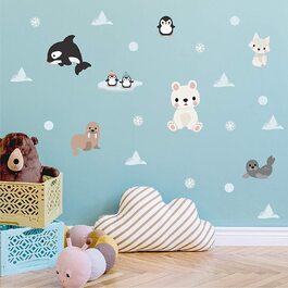 Наклейки на стіни для дитячої кімнати, Наклейки на стіни для дітей з сердечками, самоклеючі рожеві сердечка (набір з 36 малюнків) (арктичні тварини)