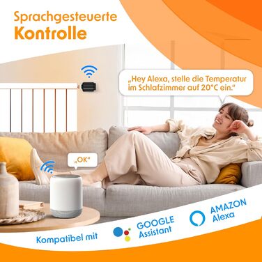 KESSER® WiFi термостат на радіатор опалення з керуванням через додаток Smart Home | Комплект з 6 вентилів | Сумісний з Alexa та Google Assistant | Економія енергії (Чорний)