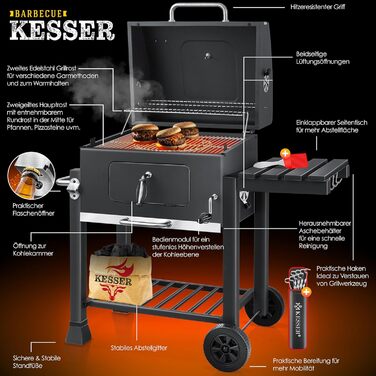 Гриль-вогнярка KESSER® XL з нержавіючою сталлю, термометром та аксесуарами для приготування на вугіллі