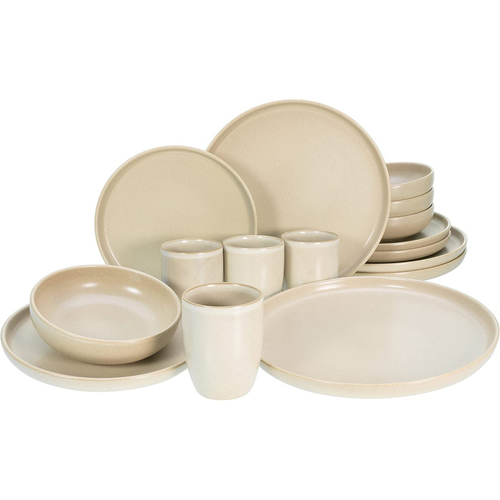 Набір посуду серії uno, набір тарілок з 12 предметів (комбінований сервіс з 16 предметів, пісок), 22979
