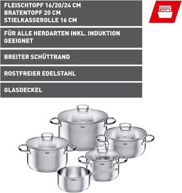 Набір каструль Silit Toskana Induktion 4-каструль, нержавіюча сталь, з кришкою з термоскла, не має покриття