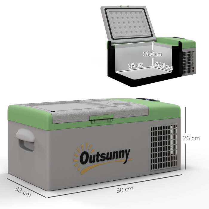 Компресорний охолоджувач Outsunny 16 л, автомобільний охолоджувач 12/24 В постійного струму та 100-240 В змінного струму, до -20 °C, портативна морозильна камера з режимами MAX/ECO, міні-холодильник