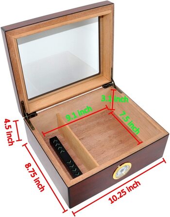 Хьюмідори для сигар Eitida на 25-50 сигар, вітрина із загартованого скла ручної роботи з іспанського кедра з перегородкою, зволожувач повітря і гігрометр чорне дерево чорний (вишня Сапелі)