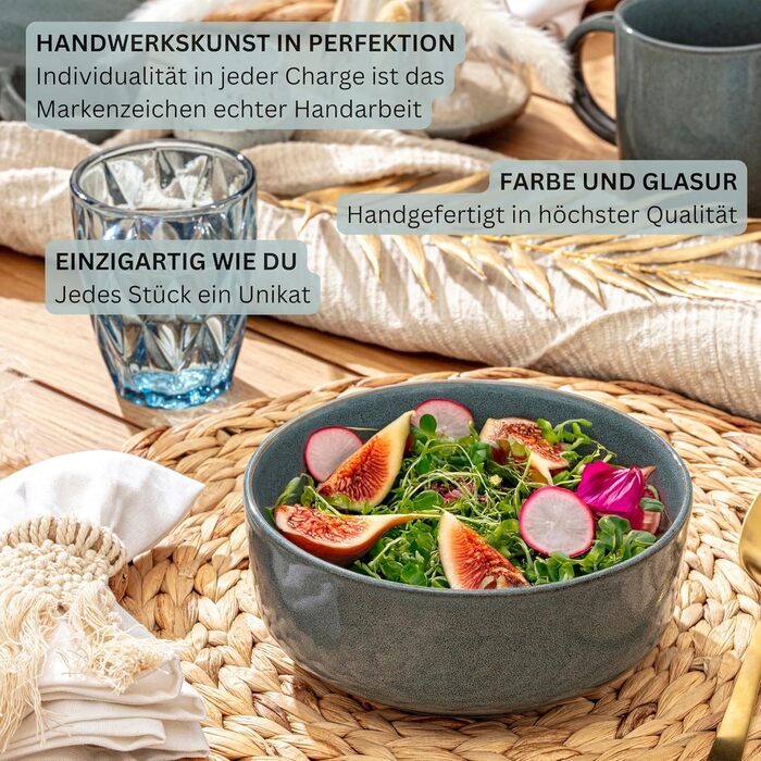 Набір кавових чашок SÄNGER 6 шт. з каменю, 400 мл, колір мокка, для 6 осіб, безпечно мити в посудомийній машині та використовувати в мікрохвильовій печі, VALUE COLLECTION (Kairo Ocean, 18-ти частинний сервіз)
