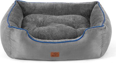 Ліжко для собак ліжко для маленьких собак кошик для собак - 63x53x20 см кошик для собак миється для великих кішок або маленьких собак, квадратна м'яке ліжко з м'який край і двосторонній внутрішня подушка, Сірий М (63x53x20 см) сірий