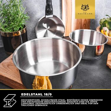 Набір каструль з знімними ручками (3 шт.) - нержавіюча сталь з покриттям - для всіх типів плит