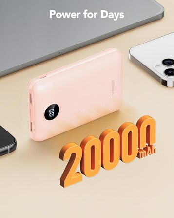 МАг, 22,5 Вт, PD QC3.0, USB C, сумісний з iPhone/Samsung/Huawei/iPad (рожевий), 20000