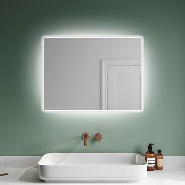 Дзеркало для ванної кімнати з підсвічуванням 80x60 см, LED, антизапітніння, 3 кольори, IP44, тип A