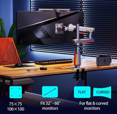 Кріплення для монітора NB Ergonomic RGB, 32-60 дюймів, для широких та вигнутих моніторів, максимальне навантаження 20 кг, VESA 75/100 мм (червоний)