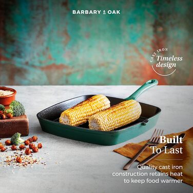 Сковорода-гриль Barbary & Oak BO800256GRN з емальованим покриттям, 23 см, зелений