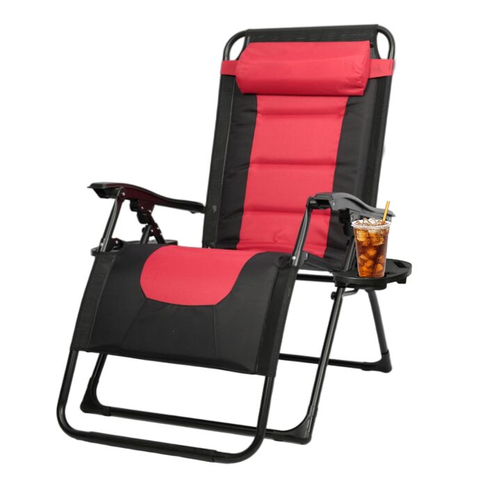 Розкладне ліжко для саду, широке 72 см, з підстаканником та подушкою, для відпочинку на вулиці (червоне)