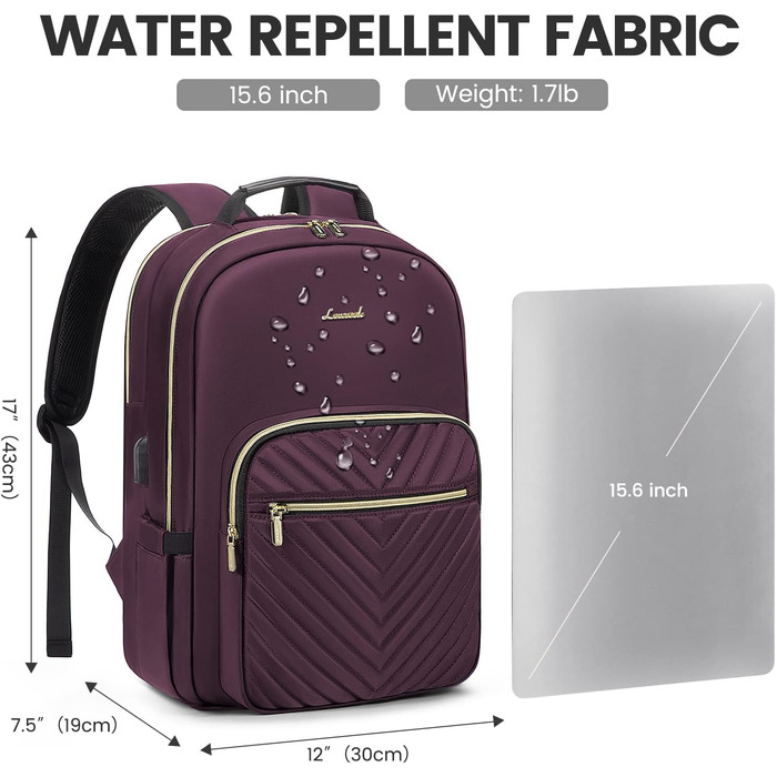 LOVEVOOK Рюкзак для жінок, великий, 15.6 дюймів, для ноутбука, водонепроникний, шкільний рюкзак, дівчата-підлітки, сумка на день, чорний, елегантний, для роботи, для школи, університету, подорожей (15.6 дюймів, темно-фіолетовий)