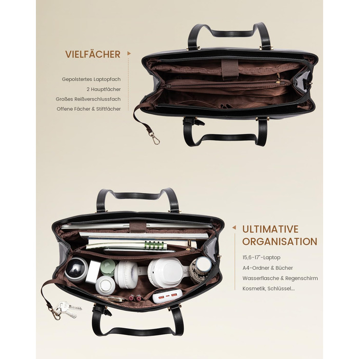 Сумка LOVEVOOK для жінок: велика, для ноутбука, шопер, робоча, офісна, з PU шкіри, чорна (15,6 дюймів)