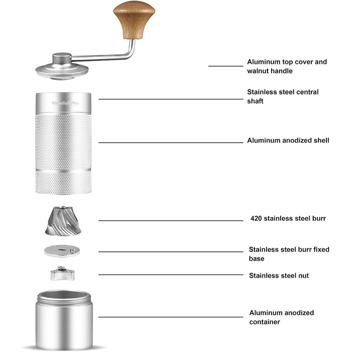 Ручна кавомолка M6 для приготування еспресо, срібна, ємність 25г
