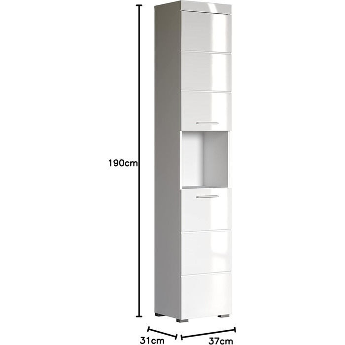 Ванна кімната з високою шафою - Amanda, 37x190x31 см, білий високий глянець