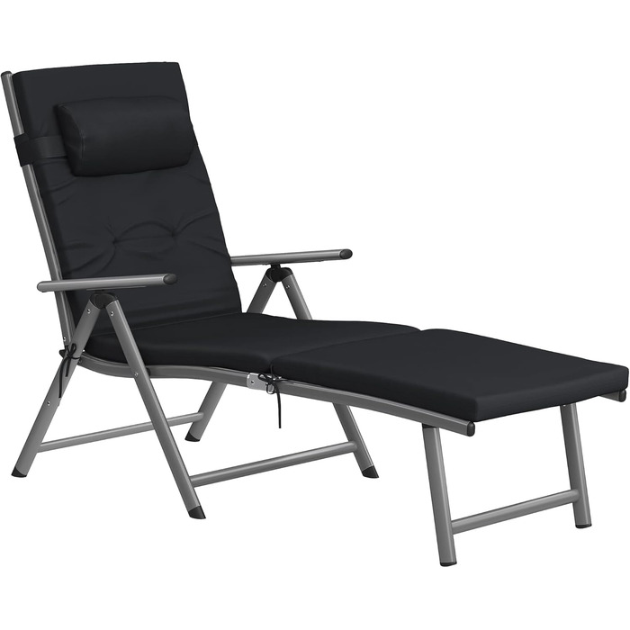 Лежак SONGMICS GCB24BK з товстою матрацом 6 см, алюмінієвий, неслизький, дихаючий, регульований, вантажопідйомність 150 кг, чорний