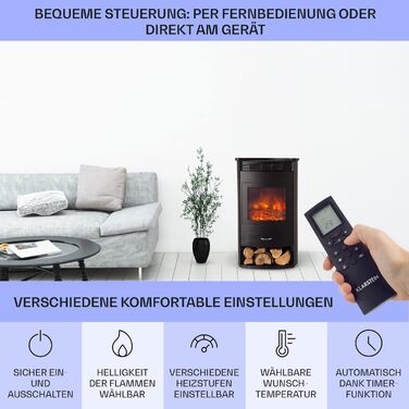 Електрокамін Klarstein Bormio Smart, 1900 Вт, з LED-полум'ям, термостатом, таймером і дистанційним керуванням, чорний – електрообігрівач для вітальні