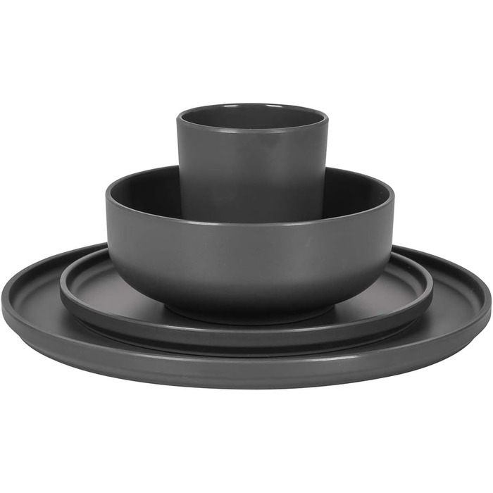 Набір посуду для кемпінгу Bo-Camp Melamin 16 предметів: тарілки, чашки, посуд для подорожей, колір антрацит