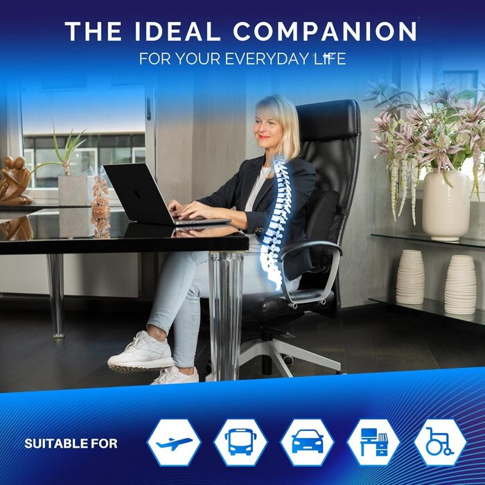 Ергономічна подушка під поперек Healthfix з ефектом пам'яті для офісного стільця, авто та дивана (розмір Medium, 70-90 кг)