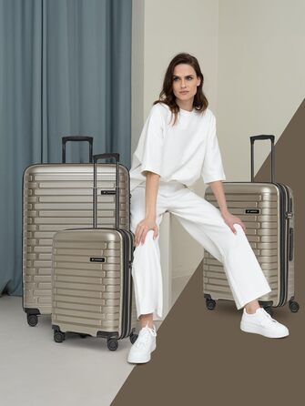 Набір валіз Pactastic 3 шт. з поліпропілену | Розширюваний, з TSA-замком та 4 колесами | Для жінок та чоловіків (Collection 04) Champaign Metallic