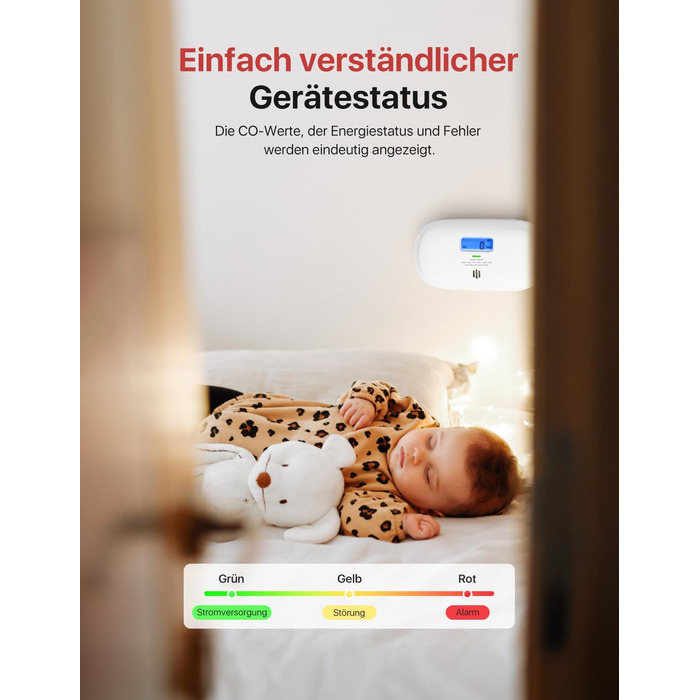 Детектор чадного газу X-Sense, сертифікований TÜV Rheinland, датчик на 10 років, з змінною батареєю та цифровим дисплеєм, кнопка тестування, автономний, білий