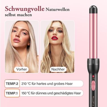 Набір для завивки та випрямлення волосся BESTOPE MIX 5-в-1 з насадками для великих та маленьких локонів, 10-32 мм, швидкий нагрів, 2 температурні режими, рожевий