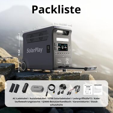 Портативна сонячна електростанція SolarPlay Q3600 з сонячною панеллю 200W, 2500W, 2304Wh LiFePO4, USB-порти, для кемпінгу, RV, надзвичайних ситуацій