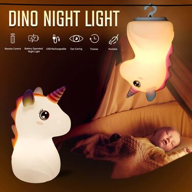 Нічник ANGKMA Unicorn для дітей, 7 кольорів LED, силіконова лампа з регулюванням яскравості, сенсорний для дитячої кімнати