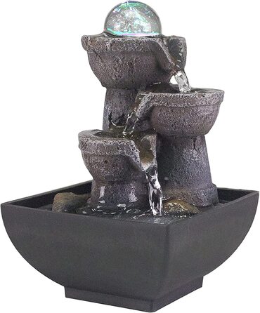 Кімнатний фонтан водоспад з підсвічуванням-кімнатний фонтан Дзен, смола / чорний, маленький