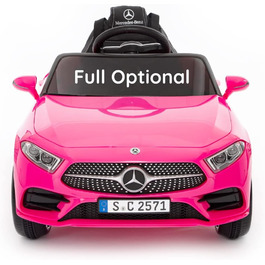 Дитячий електромобіль Mercedes CLS 350 AMG рожевий, ліцензія, 12V, шкіряні сидіння, пульт, MP3