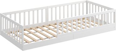 Ліжко дитяче CADANI Timi 2в1 Montessori 120x200 см з бортиками та ламелями, масив сосни, біле - 3 варіанти збірки, до 200 кг