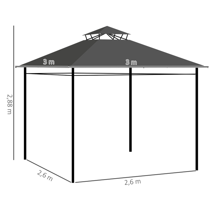 Намет для вечірок та саду, 3 x 3 x 2 метри, темно-сірий
