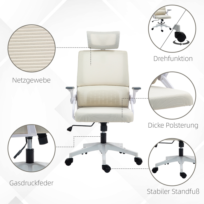 Офісне крісло з регулюванням висоти, з підголівником, бежевого кольору, 60 x 61 x 121,5 см