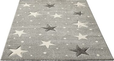 Дитячий м'який зірчастий килим the carpet Monde, дитячий килим із зображенням зоряного неба, ефект хай-фай, легкий у догляді, стійкий до фарбування, Зоряний, Рожевий, (140 х 200 см, сірі зірки)