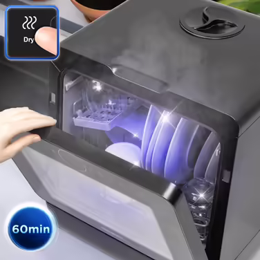 Настільна посудомийна машина Duronic DW5 BK Mini, 6 програм, 3 комплекти посуду, бак 5 л, без підключення води