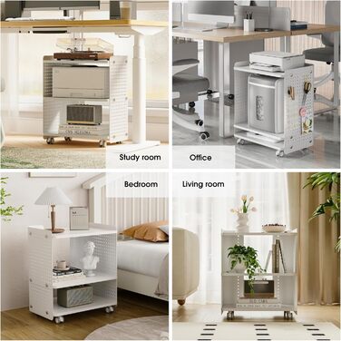 Стіл для принтера Fenge на колесах з органайзером, 3 яруси, білий (45.3x33.5x53.5 см)