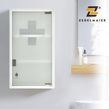 Медичний шафчик Zedelmaier з нержавіючої сталі, 4 відділення, з ключем, для зберігання ліків, білий (57 x 27 x 12 см)