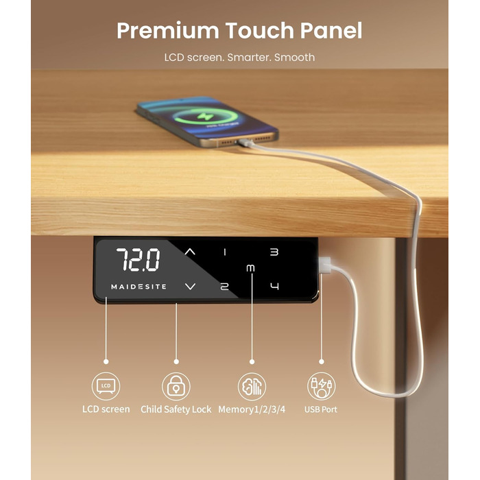 Електричний регульований стіл MAIDeSITe T1 Pro (Сірий) з 4 пам'яттю висоти та потужним мотором