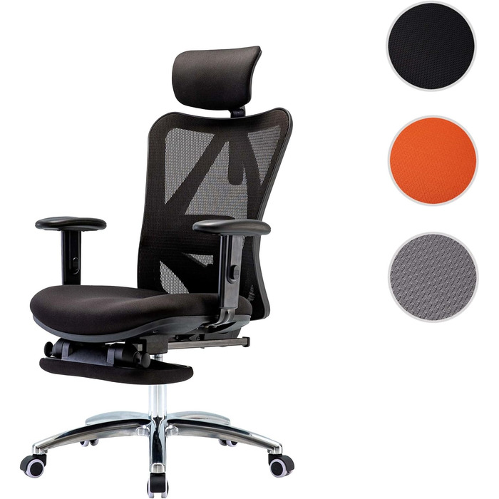 Офісний стілець Mendler HWC-J86, ергономічний, регульована поперекова підтримка, до 150 кг, оранжевий (з підніжжям, чорний)