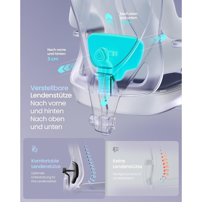 Офісний стіл SONGMICS: ергономічне крісло з регульованою поперековою підтримкою, підголівником та підлокітниками, до 150 кг, чорний OBN067BH01