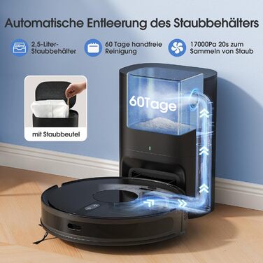 Робот-пилосос BPMIO з функцією миття підлоги та станцією самоочищення, потужність всмоктування 6500Pa, навігація LiDAR, час роботи 180 хвилин, ідеально підходить для шерсті тварин, килима та твердих підлог (B40 Plus)