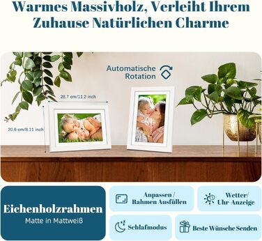 Цифровий фоторамка Eptusmey 10.1 дюймів з Wi-Fi, дуб, 32GB, IPS Touchscreen, відтворення фото/відео через Uhale APP, подарунок для чоловіків та жінок, білий