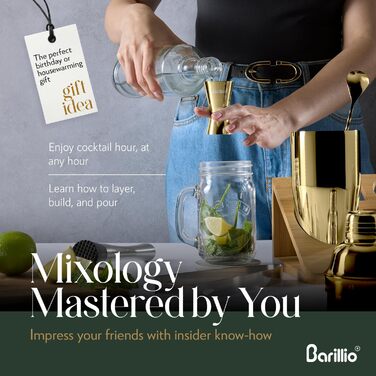 Набір для бармена Barillio Gold Elite Mixology: шейкер, інструменти, бамбуковий підставник, сумка, рецепти