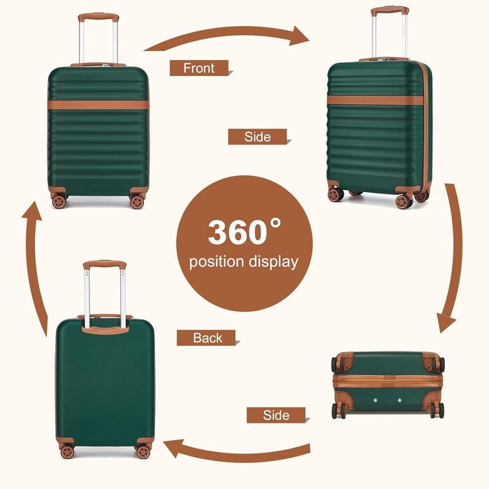 KONO Чемодан-Тролей середнього розміру, валіза для подорожей з ABS+PC, жорсткий корпус, 4 колеса, TSA замок (L) (65см, темно-зелений/коричневий)
