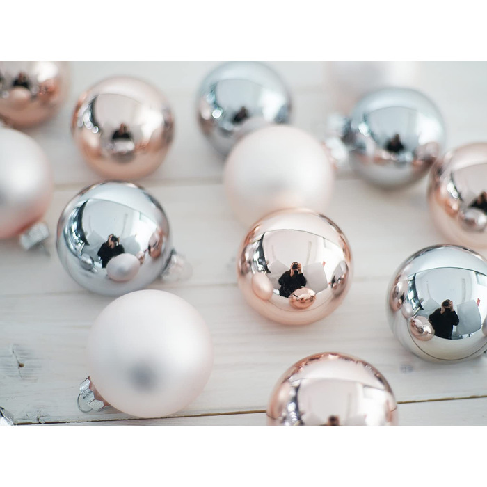 Інге скляні різдвяні кулі / красиві скляні ялинкові кулі / 30 куль в картонній коробці / ялинкові прикраси ялинкові прикраси ялинкові кулі (світиться троянда / Рожеве золото рожеве срібло)