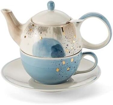 Чай для одного набору Belle - виготовлений з кераміки з золотим напиленням, 4 шт. Глечик 0,4 л, чашка 0,2 л