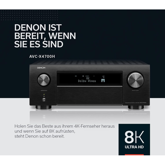 Канальний AV підсилювач Denon AVC-X4700H, 8K, Dolby Atmos, Alexa, HEOS, AirPlay 2, срібло, 9.2-