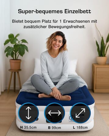 Надувне ліжко Active Era Luxus для 2 осіб з електричним насосом та інтегрованим подушкою. Розмір 200 x 150 x 36.5 см. Підходить для кемпінгу та як гостьове ліжко.