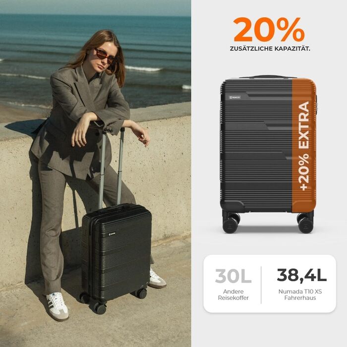 Набір валіз NUMADA Upfly T10 ABS: 3 шт. (55x40x20, 66x44x26, косметичка). Міцний, безпечний, для ручної поклажі.